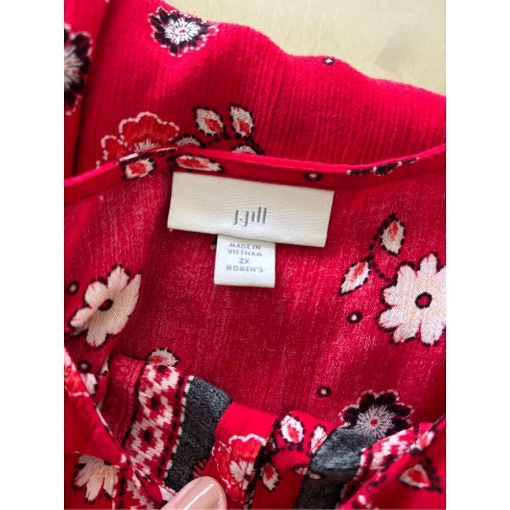 J. Jill Floral Flutter Sleeve Peasant Blouse Lace Trim Size 2X Red - Picture 4 of 11